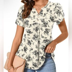 Cream and Gray Floral Print with Unique Flutter sleeves